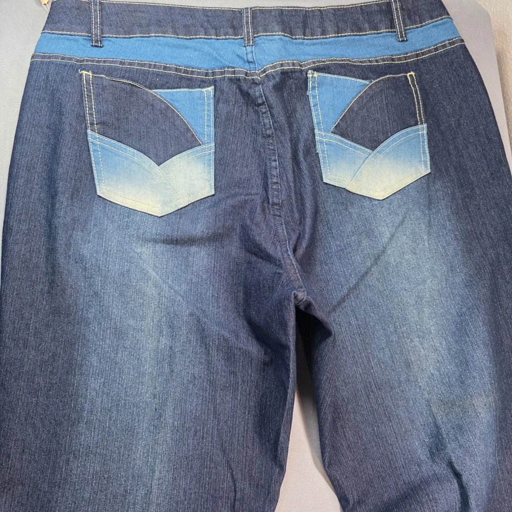 Andre Bini Womens Size 18 Flare Leg Jeans Blue Two Tone Colorblock High Rise NWT